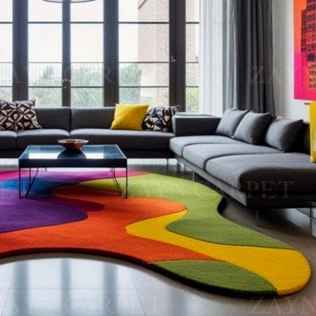 Handcrafted Multicolor Wavy Abstract Modern Rug